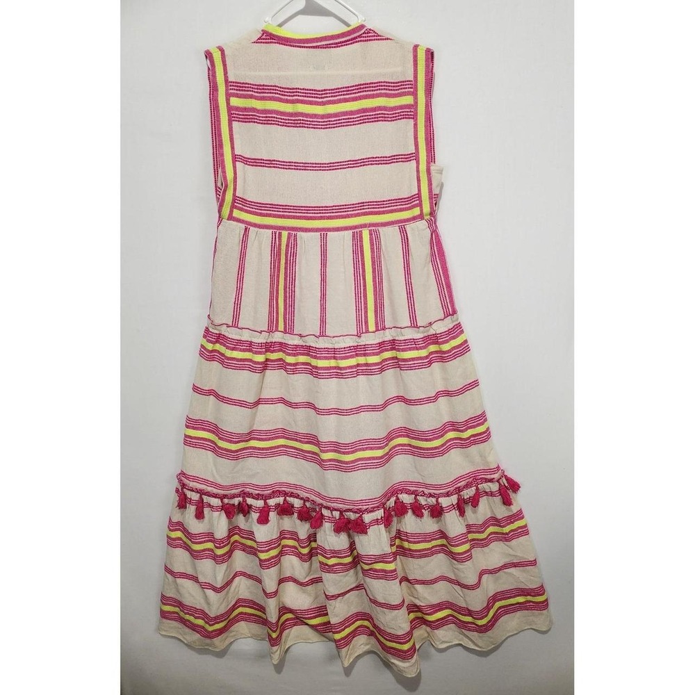 Saylor Maryam Women's M Boho Tassel Maxi Dress Cream Pink Neon Stripe - Picture 5 of 5